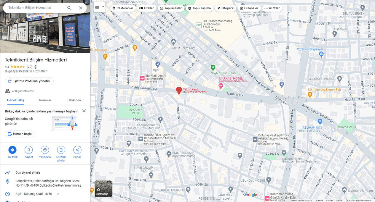 Google Haritalar kaydı